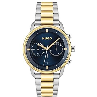 HUGO Reloj Analógico de Cuarzo multifunción para Hombre con Correa en Acero Inoxidable de Dos Tonos HUGO Reloj Analógico de Cuarzo multifunción para Hombre con Correa en Acero Inoxidable de Dos Tonos
