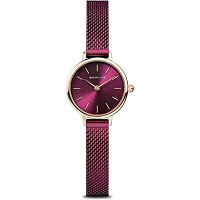 BERING Reloj de Cuarzo para Mujer con Caja de Acero Inoxidable de 22 mm con Acabado en Oro Rosa y Esfera Lila, Correa milanesa, Cristal de Zafiro y Resistencia al Agua de 3 ATM BERING Reloj de Cuarzo para Mujer con Caja de Acero Inoxidable de 22 mm con Acabado en Oro Rosa y Esfera Lila, Correa milanesa, Cristal de Zafiro y Resistencia al Agua de 3 ATM