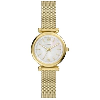 Fossil Carlie Reloj para Mujer, Mecanismo de Cuarzo Dorado con Tres manecillas y Correa de Acero Inoxidable, Oro pálido francés, 28MM, Pulsera Fossil Carlie Reloj para Mujer, Mecanismo de Cuarzo Dorado con Tres manecillas y Correa de Acero Inoxidable, Oro pálido francés, 28MM, Pulsera
