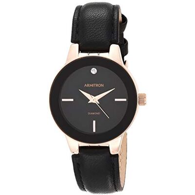 Armitron 75/5410 Reloj de Pulsera para Mujer con Correa de Cuero, Esfera con Diamante auténtico, Negro/Oro Rosa Armitron 75/5410 Reloj de Pulsera para Mujer con Correa de Cuero, Esfera con Diamante auténtico, Negro/Oro Rosa