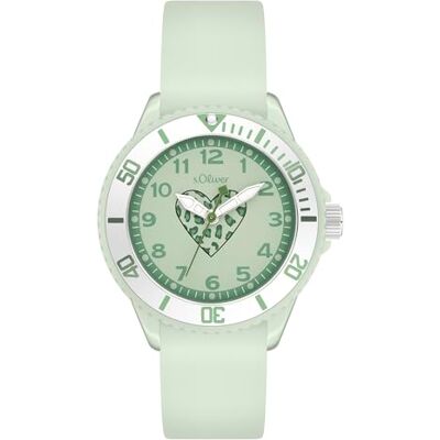 s.Oliver Reloj infantil redondo, verde, 38 mm, de plástico con mecanismo de cuarzo en la correa de silicona con hebilla, reloj analógico de pulsera, resistente al agua 5 ATM, resistente a los arañazos s.Oliver Reloj infantil redondo, verde, 38 mm, de plástico con mecanismo de cuarzo en la correa de silicona con hebilla, reloj analógico de pulsera, resistente al agua 5 ATM, resistente a los arañazos