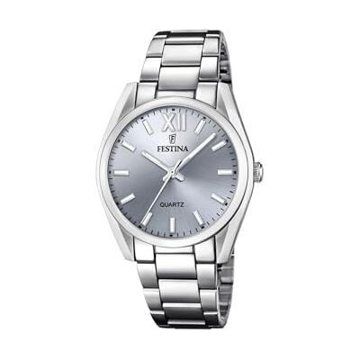 Festina Reloj Mujer Analógico de Acero Inoxidable 316l Plateado Movimiento de Cuarzo Cristal Mineral de Alta Resistencia Resistente al Agua 5 ATM Boyfriend Collection Festina Reloj Mujer Analógico de Acero Inoxidable 316l Plateado Movimiento de Cuarzo Cristal Mineral de Alta Resistencia Resistente al Agua 5 ATM Boyfriend Collection