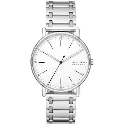 Skagen Signatur reloj para hombre, movimiento de cuarzo con correa de piel o acero inoxidable, Tono seda y blanco, 40MM Skagen Signatur reloj para hombre, movimiento de cuarzo con correa de piel o acero inoxidable, Tono seda y blanco, 40MM