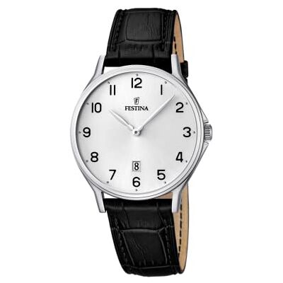 Festina Reloj Hombre Analógico de Cuero Negro Movimiento de Cuarzo Calendario Cristal Mineral de Alta Resistencia Resistente al Agua 5 ATM Elegante y Clásico Festina Reloj Hombre Analógico de Cuero Negro Movimiento de Cuarzo Calendario Cristal Mineral de Alta Resistencia Resistente al Agua 5 ATM Elegante y Clásico