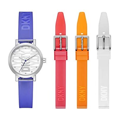 DKNY Reloj para mujer Soho Quartz/3 Movimiento de aguja, caja de 28 mm, con correa de poliuretano DKNY Reloj para mujer Soho Quartz/3 Movimiento de aguja, caja de 28 mm, con correa de poliuretano