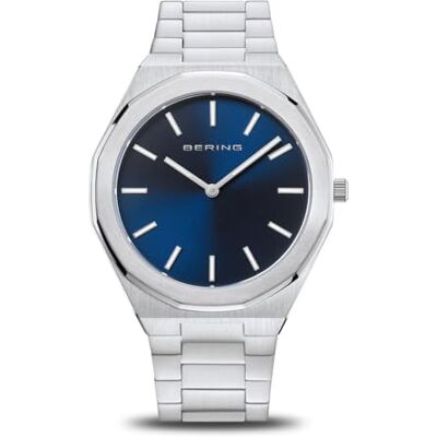 BERING Reloj de Cuarzo para Hombre con Caja de Acero Inoxidable Plateado de 41 mm, Esfera Azul, Brazalete y Detalles de Acero Inoxidable, Resistencia al Agua de 3 ATM BERING Reloj de Cuarzo para Hombre con Caja de Acero Inoxidable Plateado de 41 mm, Esfera Azul, Brazalete y Detalles de Acero Inoxidable, Resistencia al Agua de 3 ATM