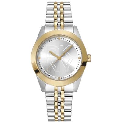 DKNY Reloj de Cuarzo con Logotipo de Parsons 5 ATM, Plateado/Oro, Standard Size, Moderno DKNY Reloj de Cuarzo con Logotipo de Parsons 5 ATM, Plateado/Oro, Standard Size, Moderno