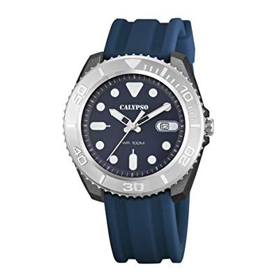 CALYPSO Reloj Hombre Analógico de Caucho Azul Movimiento de Cuarzo, Calendario, Resistente al Agua 10 ATM, Relojes Hombre Special Prices CALYPSO Reloj Hombre Analógico de Caucho Azul Movimiento de Cuarzo, Calendario, Resistente al Agua 10 ATM, Relojes Hombre Special Prices