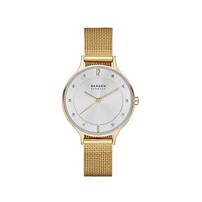 Skagen Anita Lille Reloj para Mujer, Movimiento de Cuarzo con Correa de Acero o Piel, 30MM, Tono Oro y Blanco Skagen Anita Lille Reloj para Mujer, Movimiento de Cuarzo con Correa de Acero o Piel, 30MM, Tono Oro y Blanco