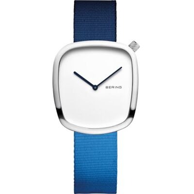 BERING Reloj de Cuarzo para Mujer con Caja de Acero Inoxidable de 30 mm con Acabado Negro y Esfera Blanca, Correa Estilo Militar, Cristal de Zafiro y Resistencia al Agua de 3 ATM BERING Reloj de Cuarzo para Mujer con Caja de Acero Inoxidable de 30 mm con Acabado Negro y Esfera Blanca, Correa Estilo Militar, Cristal de Zafiro y Resistencia al Agua de 3 ATM
