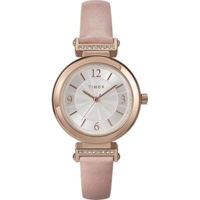 Timex Main Street Reloj para Mujer, Correa de Cuero Rosa, Esfera Plateada, Caja Dorada, 31 mm, Timex Main Street Reloj para Mujer, Correa de Cuero Rosa, Esfera Plateada, Caja Dorada, 31 mm,