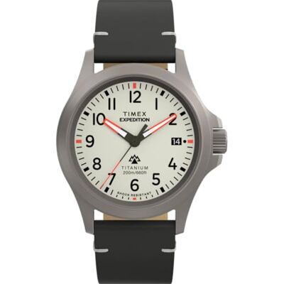 Timex Expedition Titanium Reloj con Correa de Cuero Negro con Esfera Gris y Caja de Titanio para Hombre, 38 mm Timex Expedition Titanium Reloj con Correa de Cuero Negro con Esfera Gris y Caja de Titanio para Hombre, 38 mm