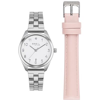 BREIL Reloj Mujer Time of Love ÚNICO Color Esfera Blanca Movimiento SÓLO Tiempo 3 Agujas DE Cuarzo y Pulsera/Correa DE Cuero, Acero Plata, Rosa EW0701 BREIL Reloj Mujer Time of Love ÚNICO Color Esfera Blanca Movimiento SÓLO Tiempo 3 Agujas DE Cuarzo y Pulsera/Correa DE Cuero, Acero Plata, Rosa EW0701