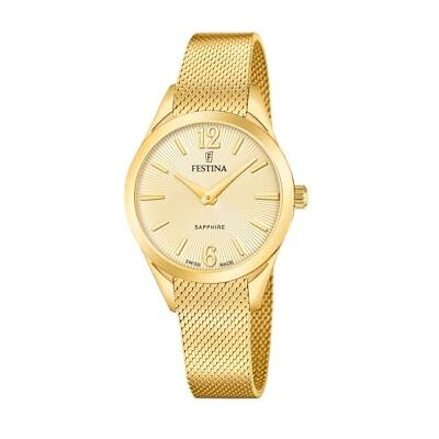 Festina Swiss Made Reloj Mujer Analógico de Acero Inoxidable 316l Dorado Movimiento de Cuarzo Cristal de Zafiro de Alta Resistencia Resistente al Agua 5 ATM Grace Festina Swiss Made Reloj Mujer Analógico de Acero Inoxidable 316l Dorado Movimiento de Cuarzo Cristal de Zafiro de Alta Resistencia Resistente al Agua 5 ATM Grace