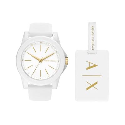 Giorgio Armani Orologio da donna, Movimento al quarzo a tre lancette e cassa da 40 mm con cinturino in silicone, Conjunto blanco Giorgio Armani Orologio da donna, Movimento al quarzo a tre lancette e cassa da 40 mm con cinturino in silicone, Conjunto blanco