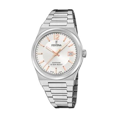 Festina Swiss Made Reloj Mujer Analógico de Acero Inoxidable 316l Plateado Movimiento de Cuarzo Cristal de Zafiro de Alta Resistencia Resistente al Agua 10 ATM Calendario Festina Swiss Made Reloj Mujer Analógico de Acero Inoxidable 316l Plateado Movimiento de Cuarzo Cristal de Zafiro de Alta Resistencia Resistente al Agua 10 ATM Calendario