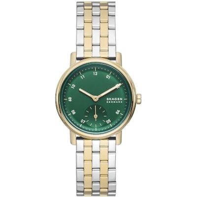 Skagen Cúpula Reloj para mujer, movimiento de cuarzo con tres manecillas con acero inoxidable, tela o correa de cuero Skagen Cúpula Reloj para mujer, movimiento de cuarzo con tres manecillas con acero inoxidable, tela o correa de cuero