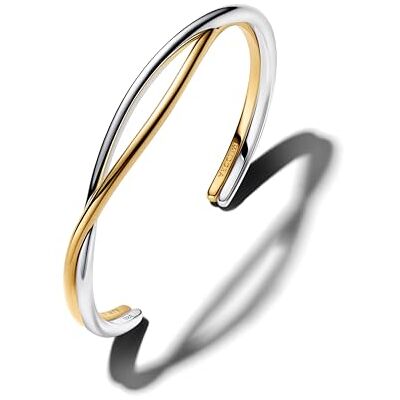 PANDORA Sterling Silver and 14k Gold-Plated Open Bangle PANDORA Sterling Silver and 14k Gold-Plated Open Bangle
