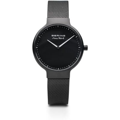 BERING Reloj de cuarzo para mujer con caja de acero inoxidable de 31 mm con acabado negro y esfera negra, correa milanesa, cristal de zafiro y resistencia al agua de 5 ATM BERING Reloj de cuarzo para mujer con caja de acero inoxidable de 31 mm con acabado negro y esfera negra, correa milanesa, cristal de zafiro y resistencia al agua de 5 ATM