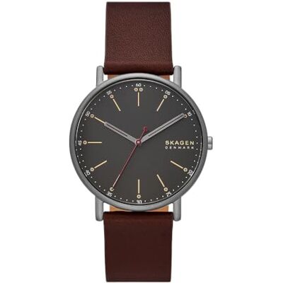 Skagen Signatur Reloj para Hombre, Movimiento de Cuarzo a Tres Agujas con Correa de Piel Skagen Signatur Reloj para Hombre, Movimiento de Cuarzo a Tres Agujas con Correa de Piel
