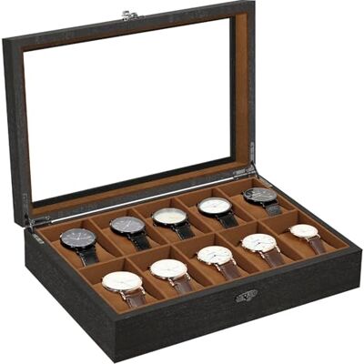 Uten Caja de Relojes con 10 Compartimentos, Caja para Reloje Madera, Tapa de Vidrio y Almohada Algodón Seda, Forro Marrón, para Exhibición y Almacenamiento de Relojes Joyería, Regalo Ideal Uten Caja de Relojes con 10 Compartimentos, Caja para Reloje Madera, Tapa de Vidrio y Almohada Algodón Seda, Forro Marrón, para Exhibición y Almacenamiento de Relojes Joyería, Regalo Ideal
