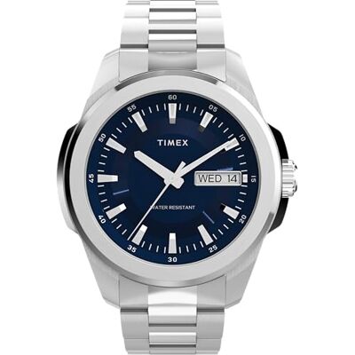 Timex Essex TW2Y21100 Reloj de Cuarzo de 45 mm con día y Fecha para Hombre, Pulsera de Acero Inoxidable con Esfera Azul Timex Essex TW2Y21100 Reloj de Cuarzo de 45 mm con día y Fecha para Hombre, Pulsera de Acero Inoxidable con Esfera Azul