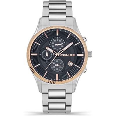 Police Vault Esfera Azul Brazalete de Acero Inoxidable Plata Reloj cronógrafo para Hombres, 44mm Police Vault Esfera Azul Brazalete de Acero Inoxidable Plata Reloj cronógrafo para Hombres, 44mm