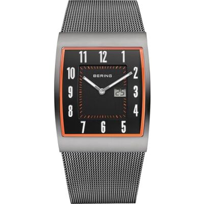 BERING Reloj analógico de Cuarzo para Hombre con Correa de Acero Inoxidable , Gris/Naranja, 33, Retro BERING Reloj analógico de Cuarzo para Hombre con Correa de Acero Inoxidable , Gris/Naranja, 33, Retro