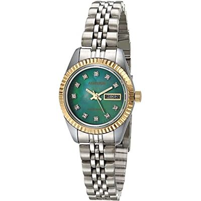 Armitron Reloj de Pulsera con función de día/Fecha con Detalles de Cristal Genuino para Mujer, 75/2475, Plata/Verde Armitron Reloj de Pulsera con función de día/Fecha con Detalles de Cristal Genuino para Mujer, 75/2475, Plata/Verde