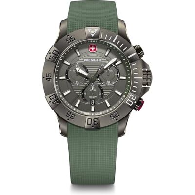 Wenger Reloj de Pulsera de Hombre Seaforce Chronograph, Ø 43 mm, Swiss Made, Cuarzo analógico, Sumergible hasta 200 m, Pulsera de Silicona, Negro/Verde Wenger Reloj de Pulsera de Hombre Seaforce Chronograph, Ø 43 mm, Swiss Made, Cuarzo analógico, Sumergible hasta 200 m, Pulsera de Silicona, Negro/Verde
