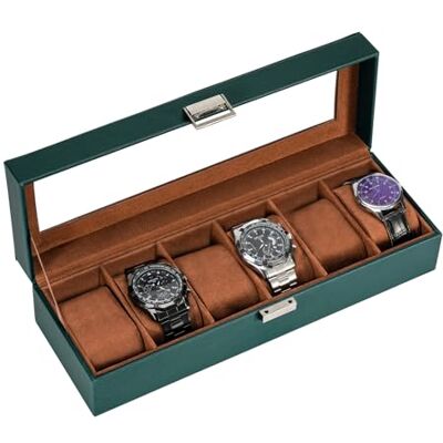 ProCase Caja de Relojes con 6 Compartimentos, Caja Guarda Reloj con Tapa de Cristal y Cojín Extraíble Organizador para Hombres y Mujeres -Verde ProCase Caja de Relojes con 6 Compartimentos, Caja Guarda Reloj con Tapa de Cristal y Cojín Extraíble Organizador para Hombres y Mujeres -Verde