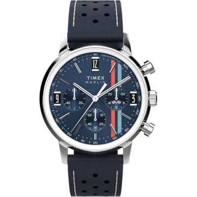 Timex Marlin Chronograph Tachymeter Reloj cronógrafo taquímetro con Correa de Cuero Azul con Esfera Azul y Caja de Acero Inoxidable para Hombre, 40 mm Timex Marlin Chronograph Tachymeter Reloj cronógrafo taquímetro con Correa de Cuero Azul con Esfera Azul y Caja de Acero Inoxidable para Hombre, 40 mm