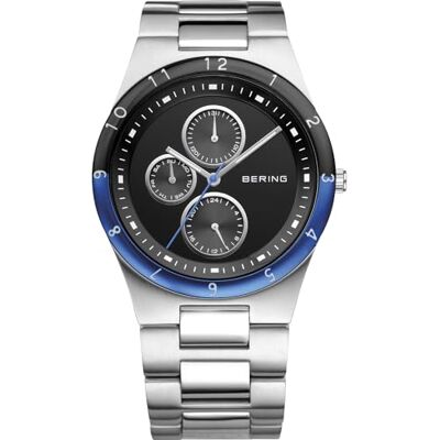 BERING Reloj de cuarzo para hombre con caja de acero inoxidable plateado de 39 mm, esfera negra, brazalete y detalles de acero inoxidable, resistencia al agua de 5 ATM BERING Reloj de cuarzo para hombre con caja de acero inoxidable plateado de 39 mm, esfera negra, brazalete y detalles de acero inoxidable, resistencia al agua de 5 ATM