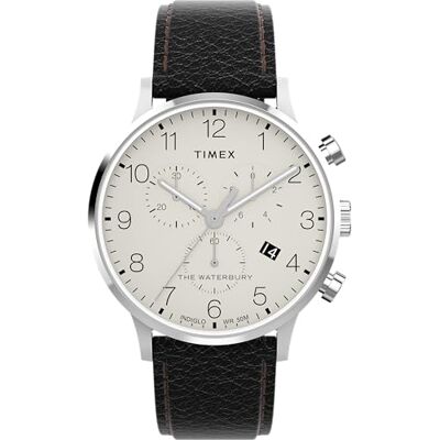 Timex Waterbury Reloj para Hombre, Correa de Cuero Negro, Esfera Crema, Caja de Acero Inoxidable, 40 mm, Timex Waterbury Reloj para Hombre, Correa de Cuero Negro, Esfera Crema, Caja de Acero Inoxidable, 40 mm,
