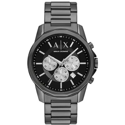 Giorgio Armani Reloj Negro para Hombre, Movimiento cronógrafo Cuarzo y Caja 44mm con Correa Acero Inoxidable Giorgio Armani Reloj Negro para Hombre, Movimiento cronógrafo Cuarzo y Caja 44mm con Correa Acero Inoxidable