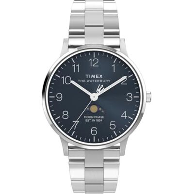 Timex Waterbury Reloj para Hombre con Correa de Acero Inoxidable y Esfera Azul, Caja de Acero Inoxidable, 40 mm Timex Waterbury Reloj para Hombre con Correa de Acero Inoxidable y Esfera Azul, Caja de Acero Inoxidable, 40 mm