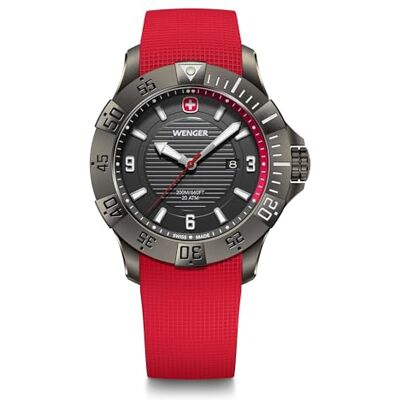 Wenger Reloj de Pulsera de Hombre Seaforce, Ø 43 mm, Swiss Made, Cuarzo analógico, Sumergible hasta 200 m, Pulsera de Silicona, Negro/Rojo Wenger Reloj de Pulsera de Hombre Seaforce, Ø 43 mm, Swiss Made, Cuarzo analógico, Sumergible hasta 200 m, Pulsera de Silicona, Negro/Rojo