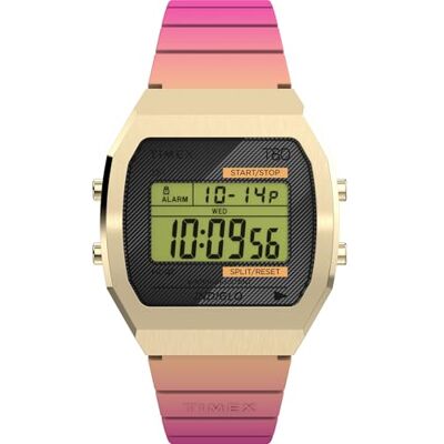 Timex T80 Reloj de 36 mm unisex, correa de resina rosa, esfera digital, caja en tono dorado TW2V74400 Timex T80 Reloj de 36 mm unisex, correa de resina rosa, esfera digital, caja en tono dorado TW2V74400