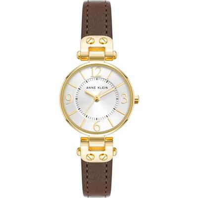 Anne Klein Reloj con Correa de Cuero para Mujer, 10/9442CHHY, Dorado/marrón, Vestido Anne Klein Reloj con Correa de Cuero para Mujer, 10/9442CHHY, Dorado/marrón, Vestido