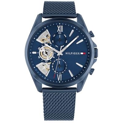 Tommy Hilfiger Reloj Analógico de Cuarzo Multifunción para Hombre con Correa de Malla de Acero Inoxidable Azul Tommy Hilfiger Reloj Analógico de Cuarzo Multifunción para Hombre con Correa de Malla de Acero Inoxidable Azul