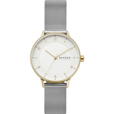 Skagen RIIS reloj para mujer, movimiento de cuarzo con correa de acero o piel, Tono plateado y tono dorado, 36MM Skagen RIIS reloj para mujer, movimiento de cuarzo con correa de acero o piel, Tono plateado y tono dorado, 36MM
