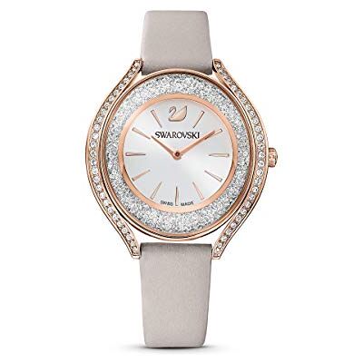 Swarovski Reloj Crystalline Aura para Mujer, con Correa de Piel Gris, Cristales Blancos Tallados y Baño Tono Oro Rosa, Colección Crystalline Aura Swarovski Reloj Crystalline Aura para Mujer, con Correa de Piel Gris, Cristales Blancos Tallados y Baño Tono Oro Rosa, Colección Crystalline Aura
