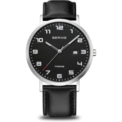 BERING Reloj de cuarzo para Hombre, Colección Titanium con titanio y cristal de Zafiro , Plateado y Negro BERING Reloj de cuarzo para Hombre, Colección Titanium con titanio y cristal de Zafiro , Plateado y Negro