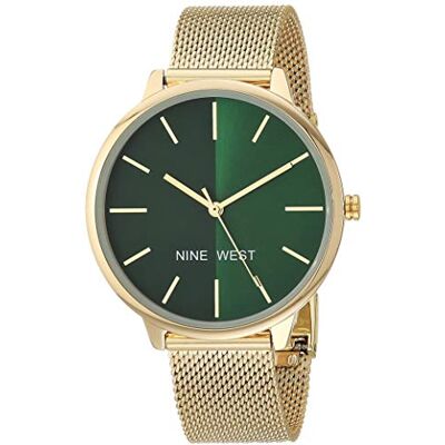 Nine West Reloj de Pulsera de Malla para Mujer, Verde/Dorado Nine West Reloj de Pulsera de Malla para Mujer, Verde/Dorado