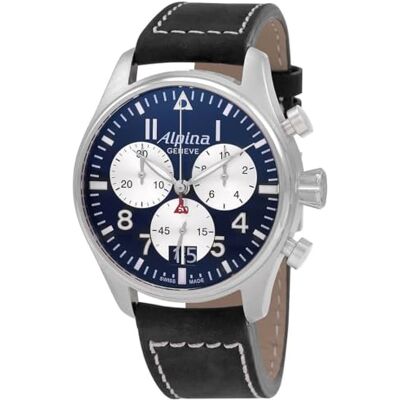 ALPINA Reloj analógico de Cuarzo para Hombre con Correa de Piel, Azul, Correa ALPINA Reloj analógico de Cuarzo para Hombre con Correa de Piel, Azul, Correa