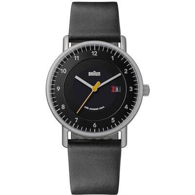 Braun Mens 3-Hand with Solar Powered Date Analogue Quartz Watch, Black Dial and Black Leather Strap, 40mm Stainless Steel Case, Model Braun Mens 3-Hand with Solar Powered Date Analogue Quartz Watch, Black Dial and Black Leather Strap, 40mm Stainless Steel Case, Model