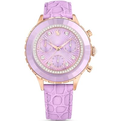Swarovski Reloj Octea Chrono, Swiss Made, Correa de Piel de Becerro Italiana, Colección Octea, Cierre de Lengüeta, Mecanismo de Cuarzo, Acabado en Tono Oro Rosa, Morado Swarovski Reloj Octea Chrono, Swiss Made, Correa de Piel de Becerro Italiana, Colección Octea, Cierre de Lengüeta, Mecanismo de Cuarzo, Acabado en Tono Oro Rosa, Morado