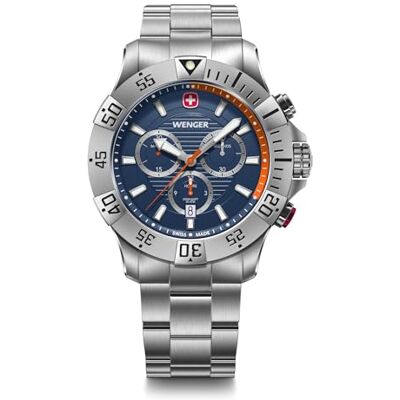 Wenger Reloj de Pulsera de Hombre Terragraph, Ø 43 mm, Swiss Made, Cuarzo analógico, Sumergible hasta 200 m, Pulsera de Acero Inoxidable, Azul/Plateado Wenger Reloj de Pulsera de Hombre Terragraph, Ø 43 mm, Swiss Made, Cuarzo analógico, Sumergible hasta 200 m, Pulsera de Acero Inoxidable, Azul/Plateado