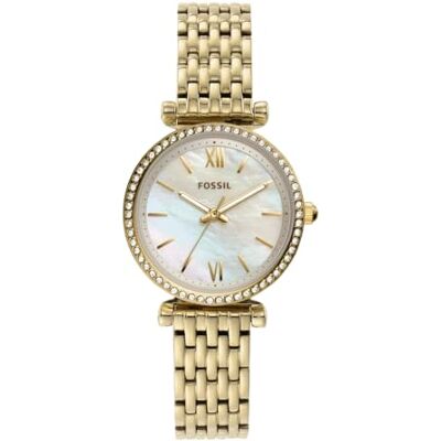 Fossil Reloj Carlie para mujer, Movimiento de cuarzo a tres agujas en tono dorado con correa de acero inoxidable, Tono Oro, 28 mm Fossil Reloj Carlie para mujer, Movimiento de cuarzo a tres agujas en tono dorado con correa de acero inoxidable, Tono Oro, 28 mm