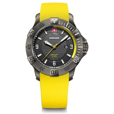 Wenger Reloj de Pulsera de Hombre Seaforce, Ø 43 mm, Swiss Made, Cuarzo analógico, Sumergible hasta 200 m, Pulsera de Silicona, Negro/Amarillo Wenger Reloj de Pulsera de Hombre Seaforce, Ø 43 mm, Swiss Made, Cuarzo analógico, Sumergible hasta 200 m, Pulsera de Silicona, Negro/Amarillo